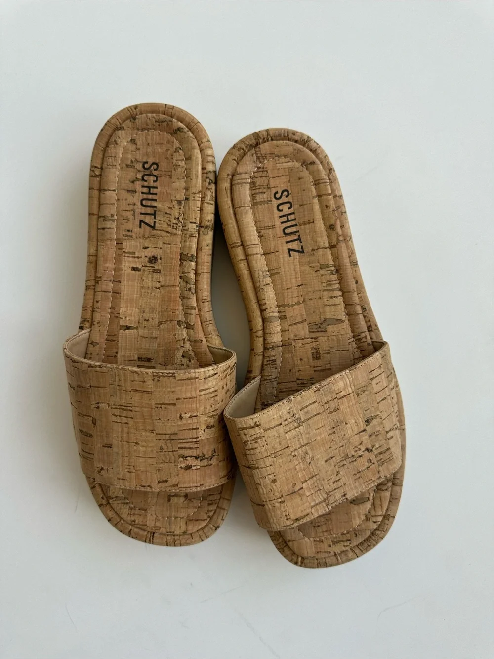 SCHUTZ Cork Slide Sandals in Natural Brown